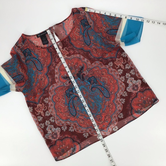 INC Sheer Red Paisley Short Sleeve Top, 12 - Picture 14 of 16